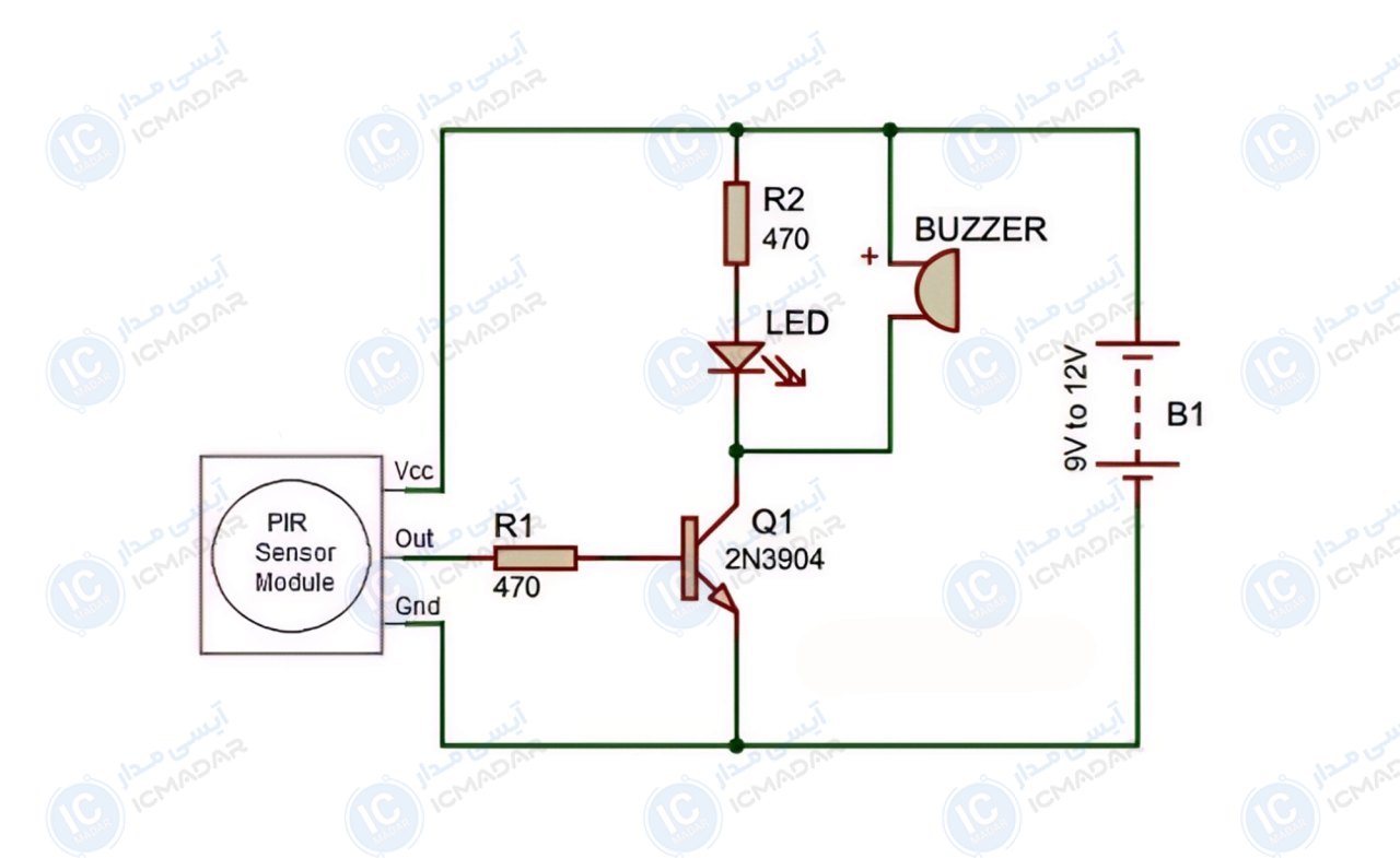 مدار ساده هشدار دهنده حرکتی با سنسور PIR