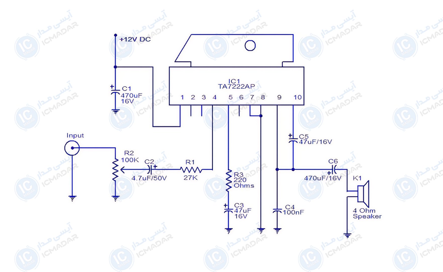 تقویت کننده 6 وات با TA7222AP
