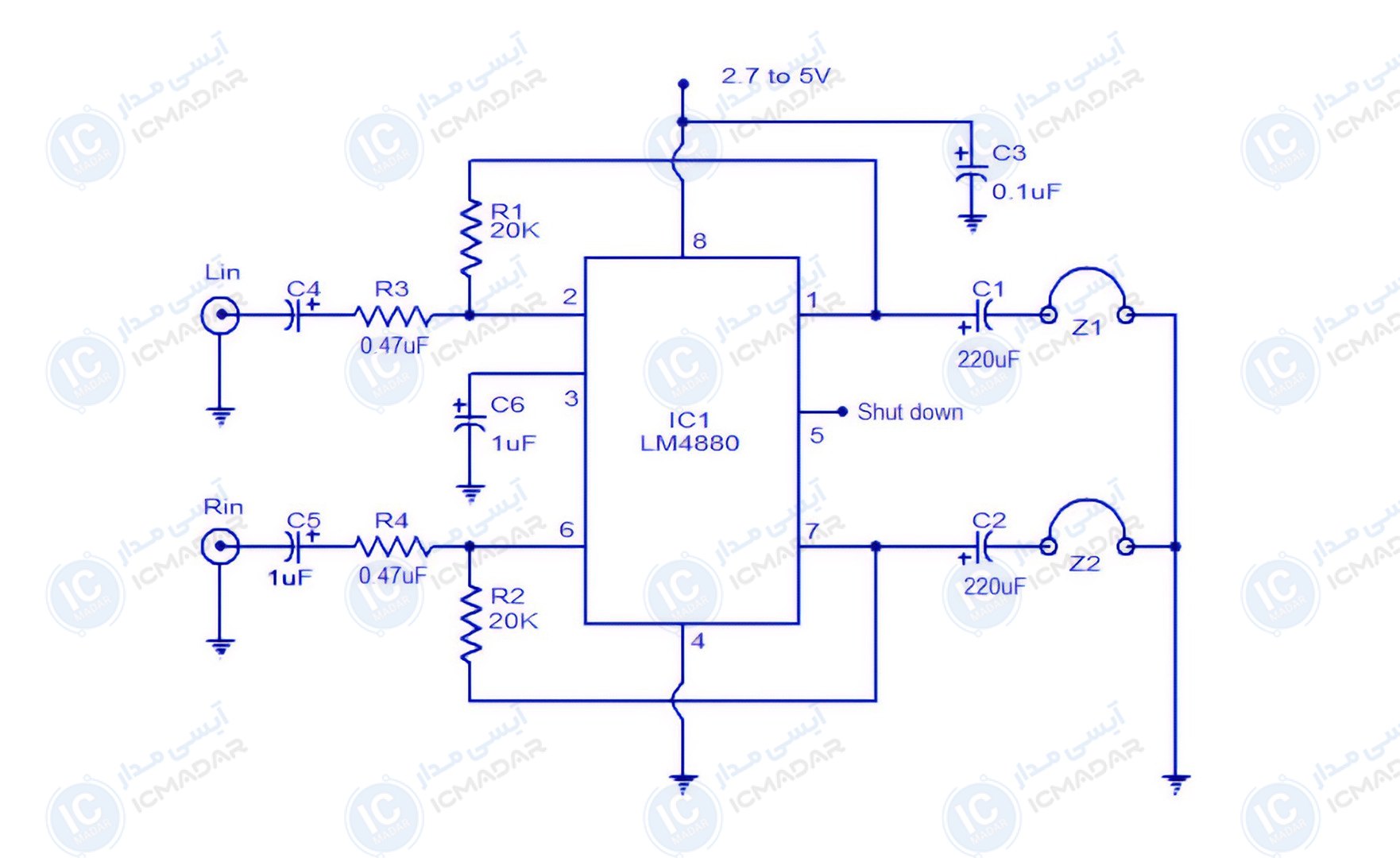 مدار آمپلی فایر هدفون Hi-Fi با LM4880