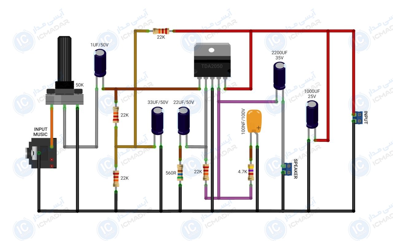 مدار آمپلی فایر 35 وات با TDA2050