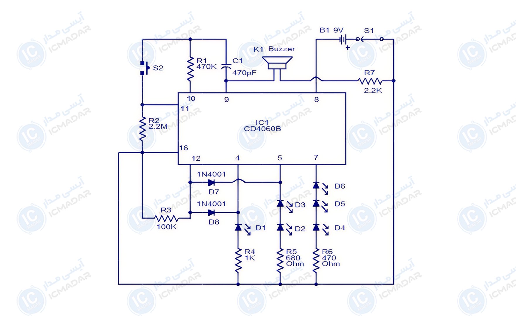 مدار تاس الکترونیکی با CD4060B