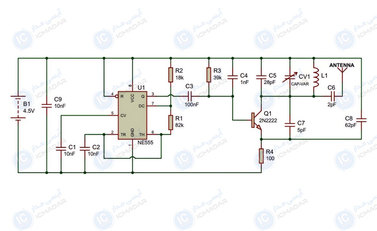مدار فرستنده ردیابی با آیسی NE555