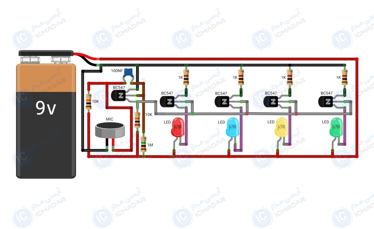 مدار رقص نور با ریتم موزیک — مدار الکترونیکی