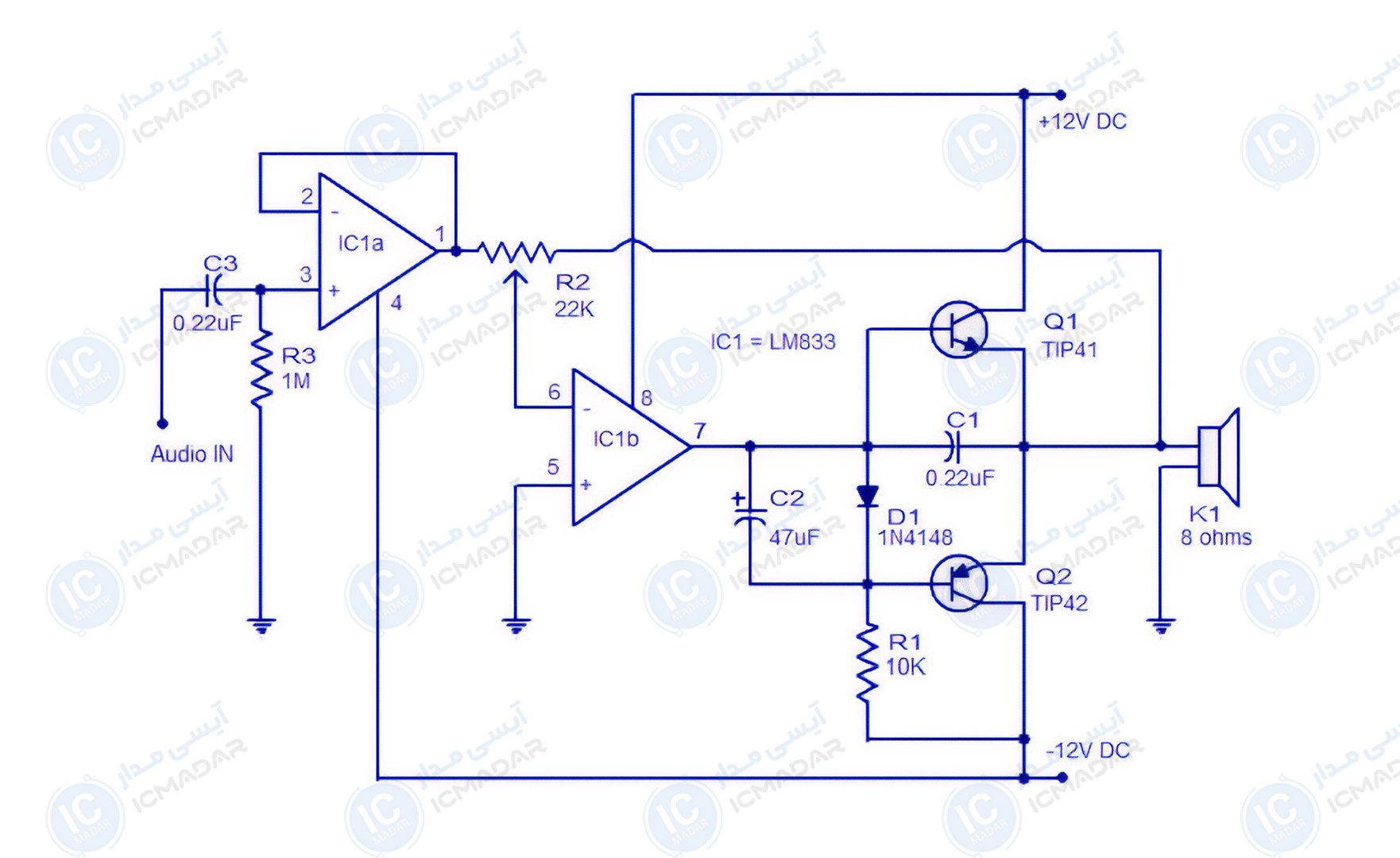 تقویت کننده صوتی کلاس B با توان 15W