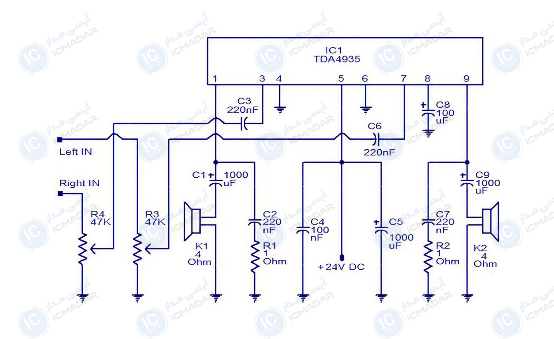 تقویت کننده استریو 2x15 وات با TDA4935