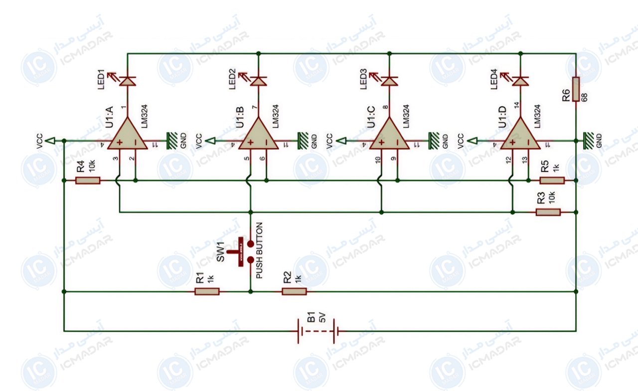 مدار تست آیسی LM324