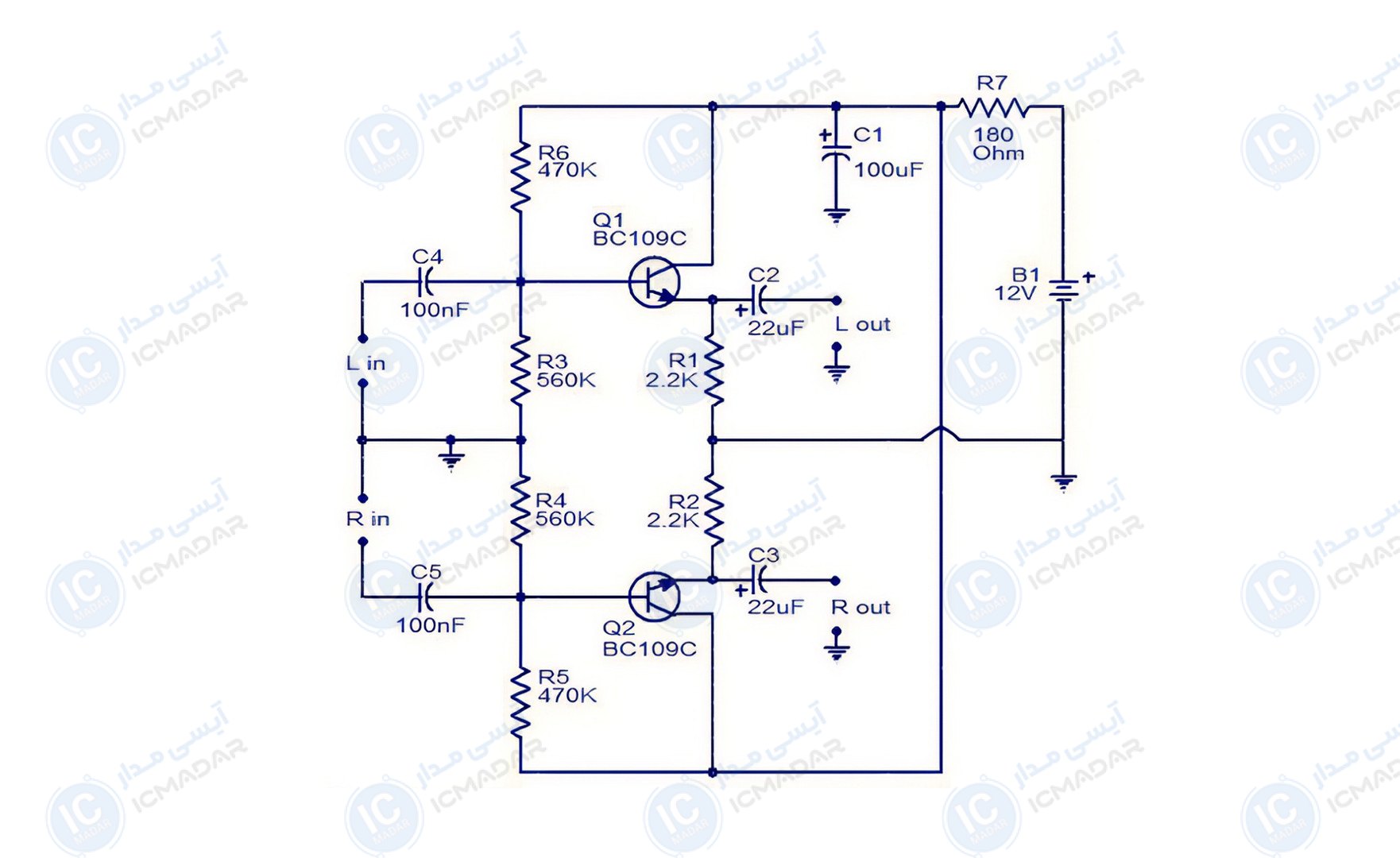مدار تقویت‌کننده خط استریو