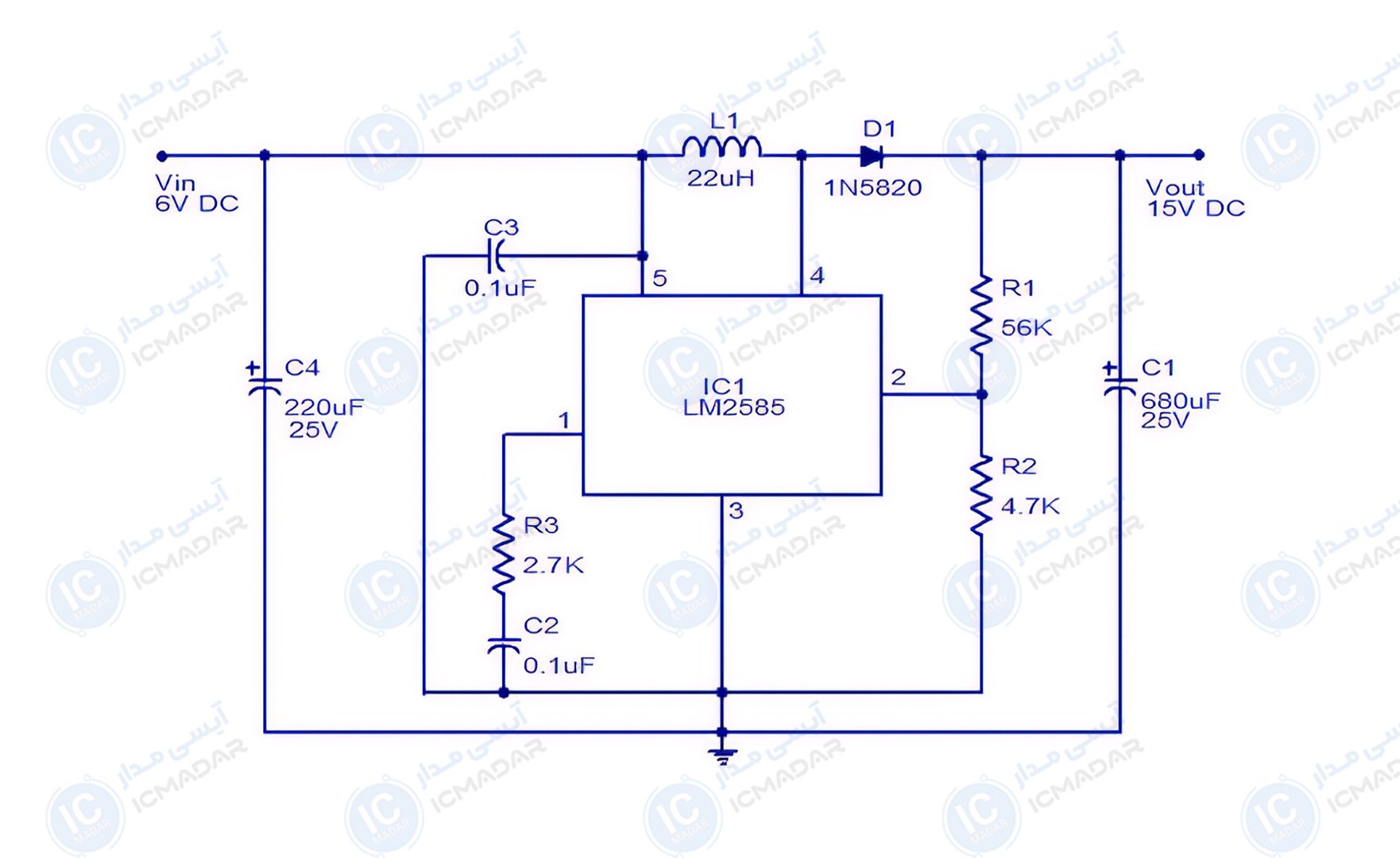 مدار مبدل DC به DC با LM2585