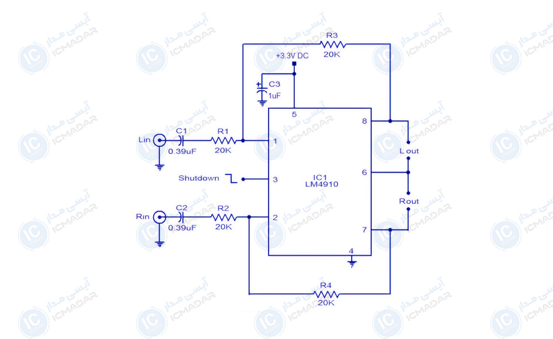 مدار تقویت‌کننده هدفون استریو LM4910 — مدار الکترونیکی