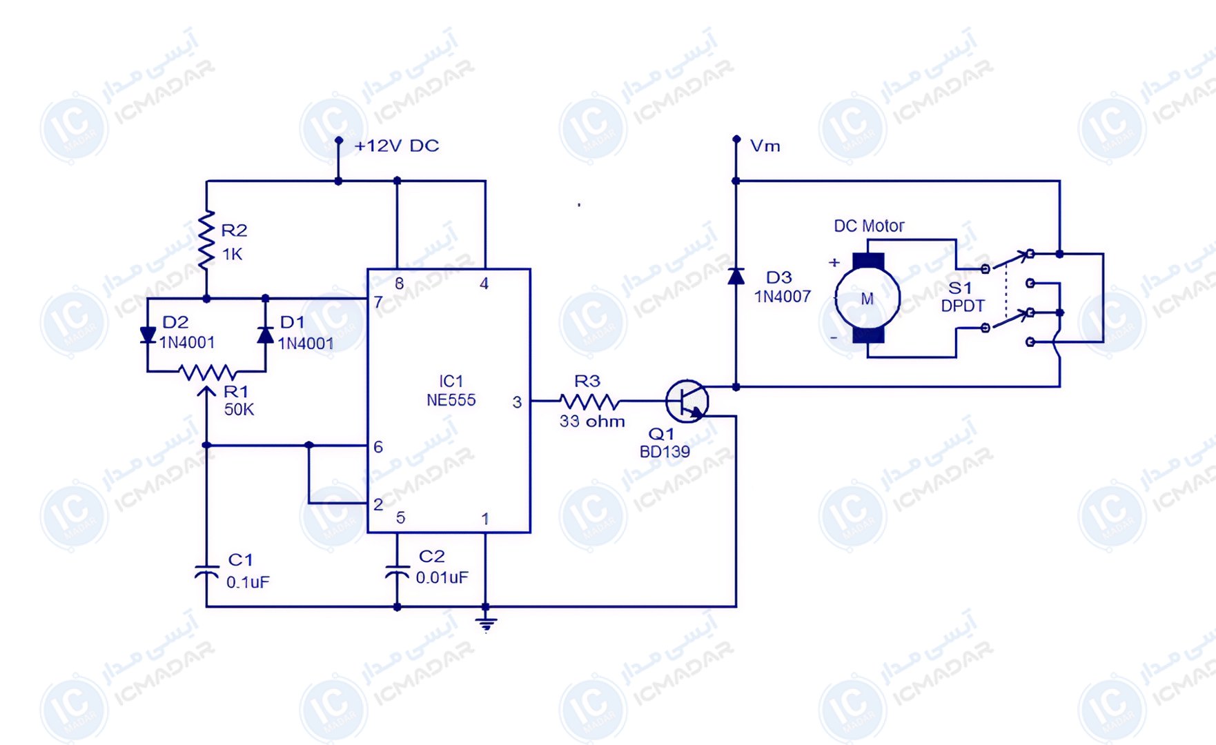مدار کنترلر موتور DC با NE555