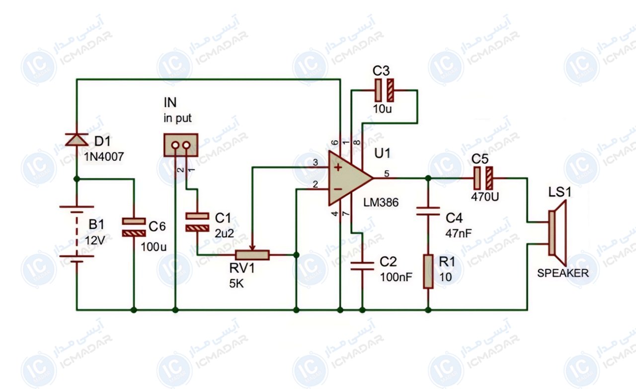 مدار آمپلی فایر ساده با LM386