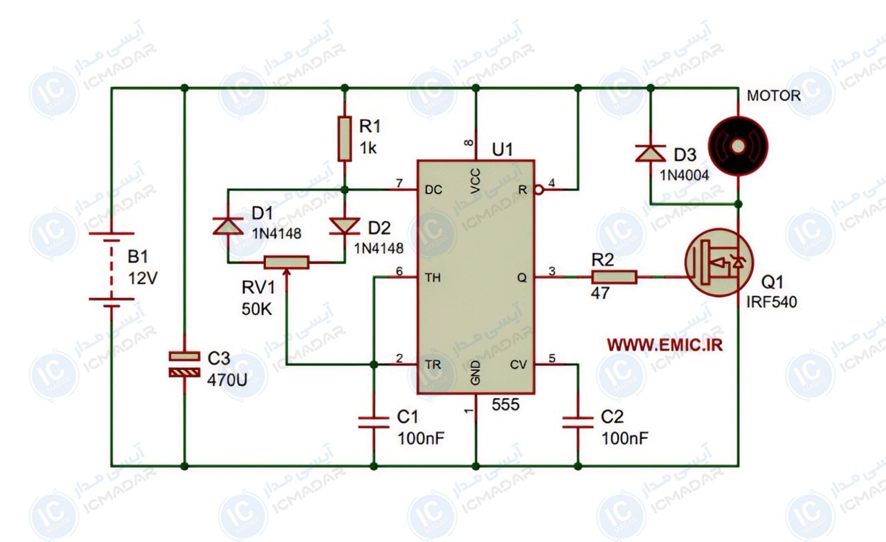 مدار کنترل PWM موتور با NE555 — مدار الکترونیکی