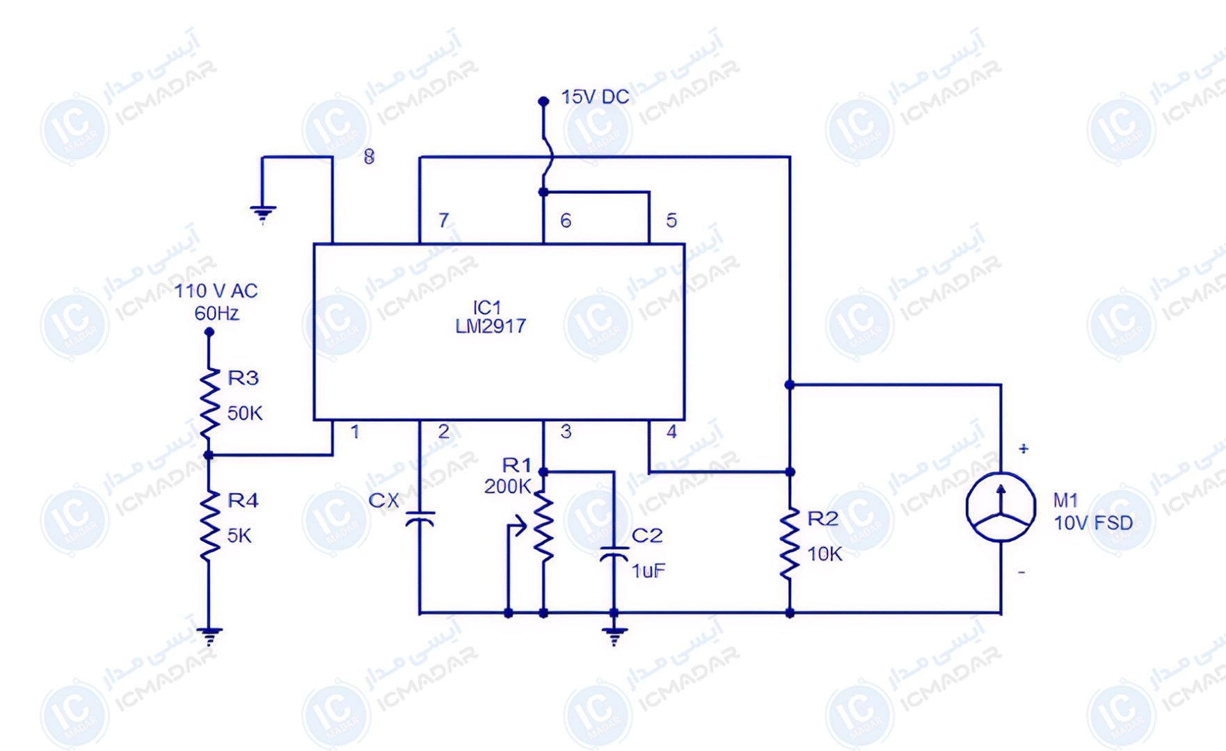 مدار سنجش ظرفیت خازن با LM2917