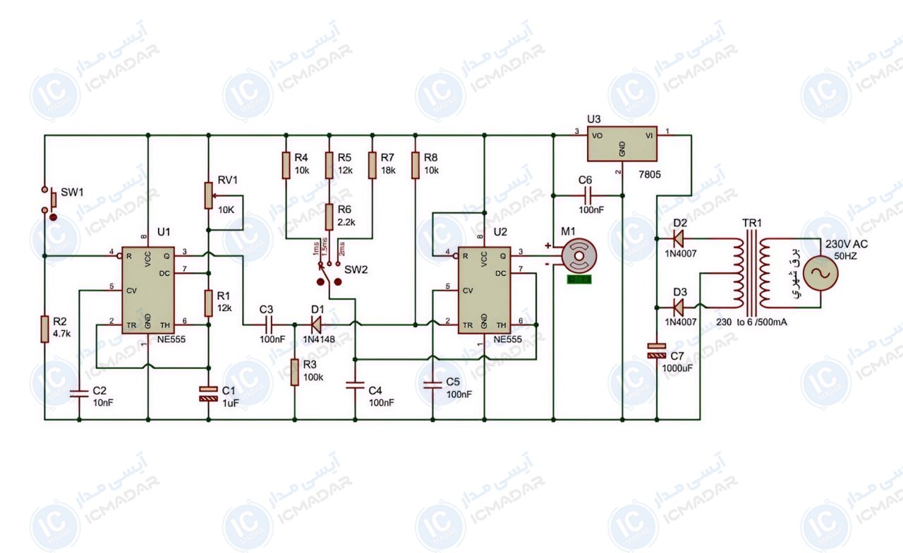مدار تستر سروو موتور با استفاده از NE555