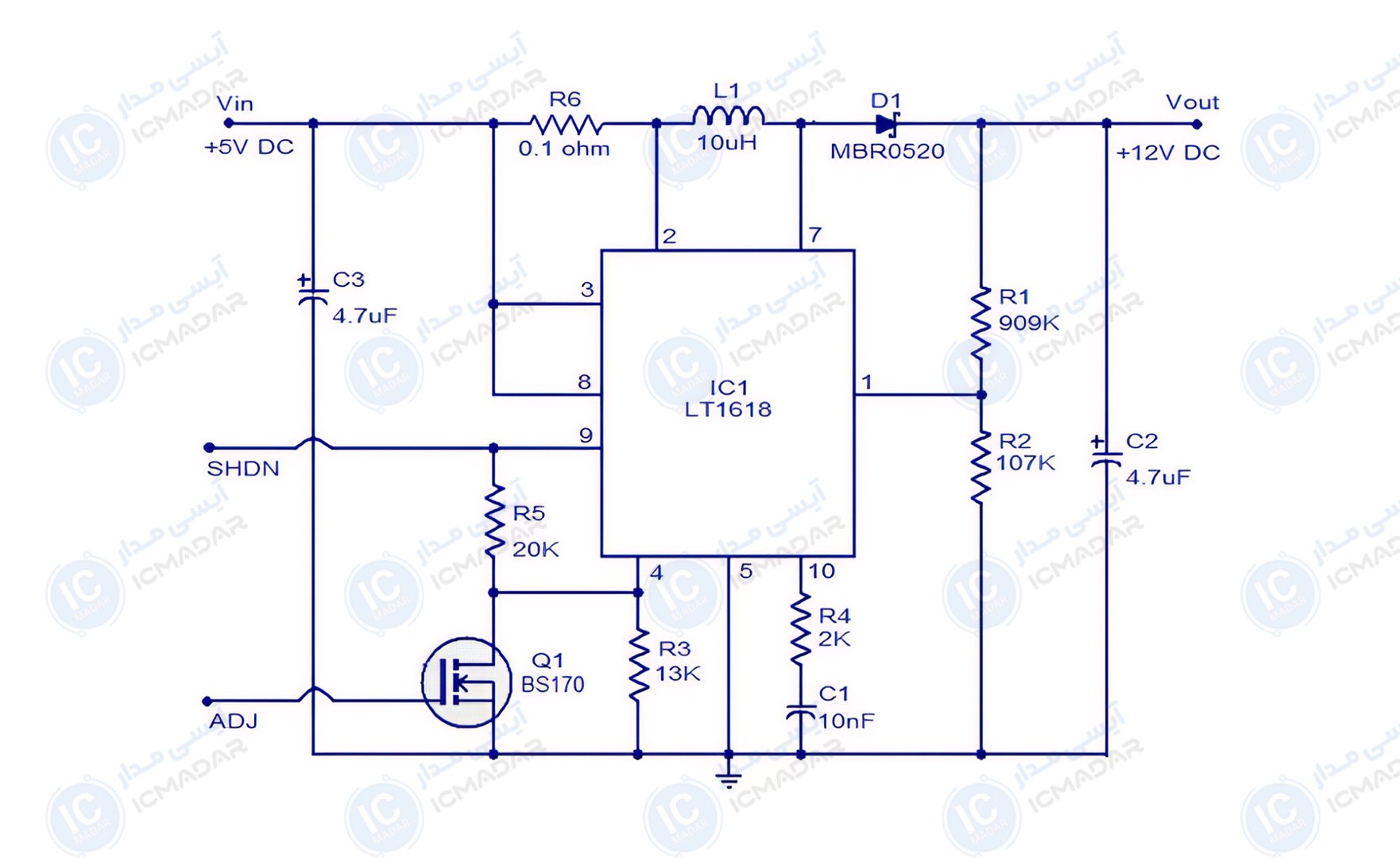 مدار منبع تغذیه 12V از پورت USB