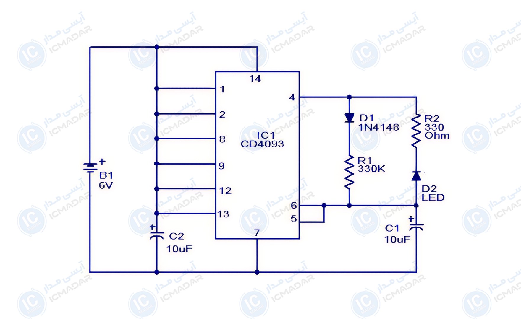 مدار چشمک زن ال ای دی با CD4093