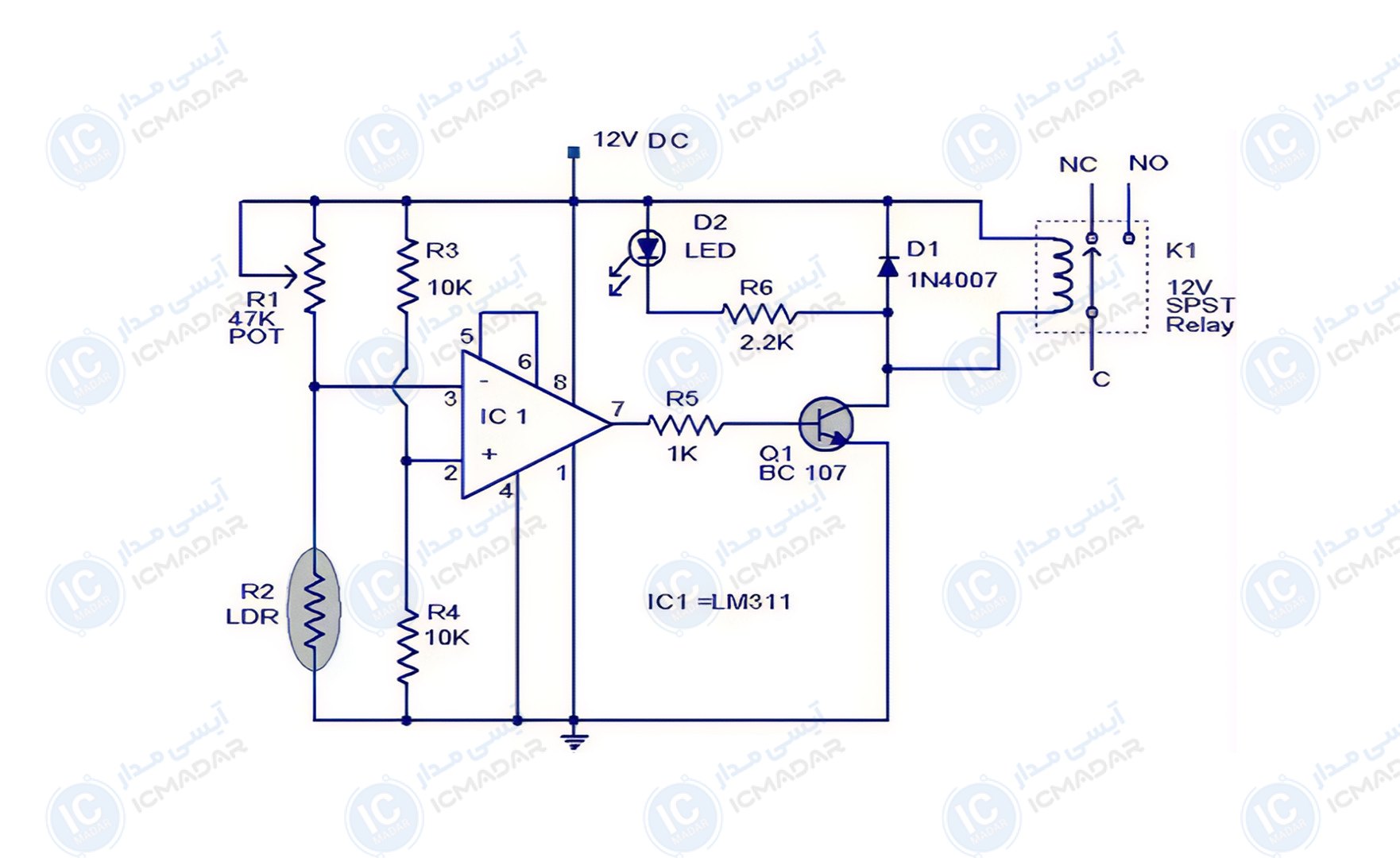 مدار کلید نوری با LM311
