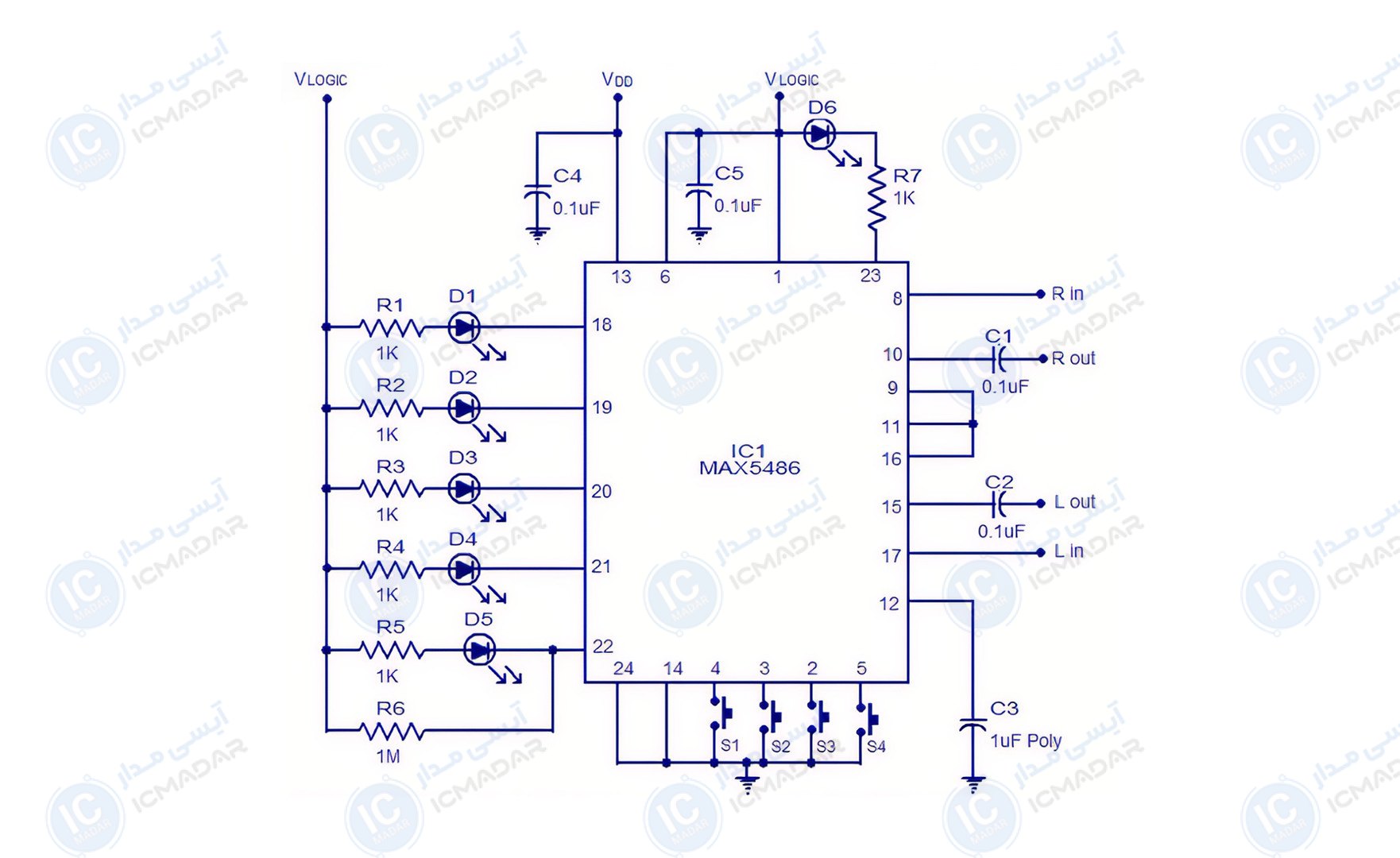 مدار کنترل ولوم دیجیتال با MAX5486