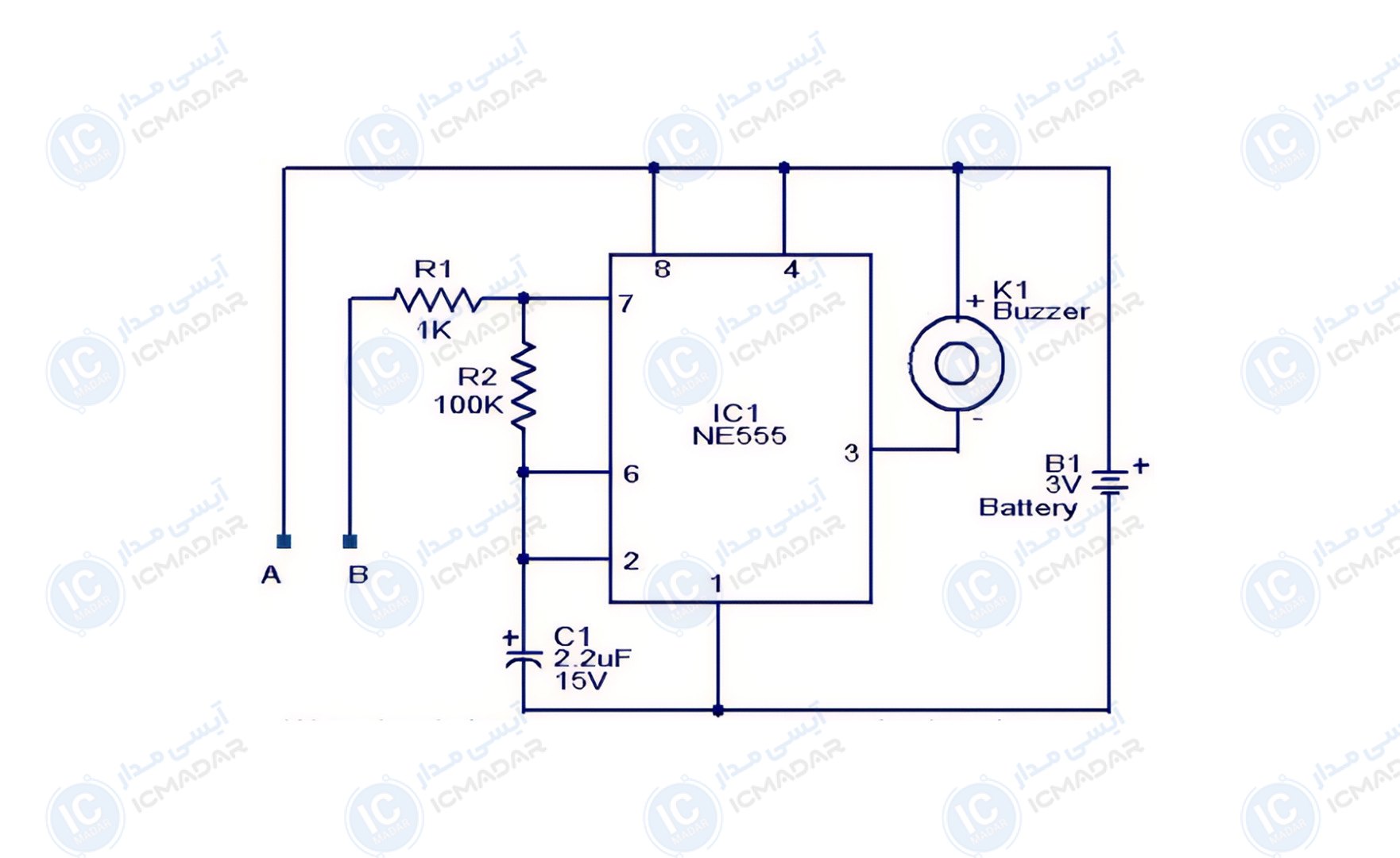 مدار آلارم سطح آب با NE555