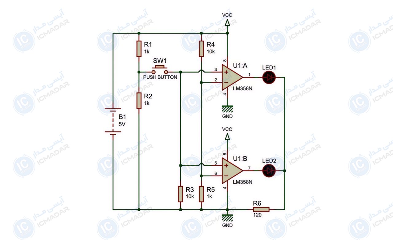 مدار تست آی سی LM358 و LM393