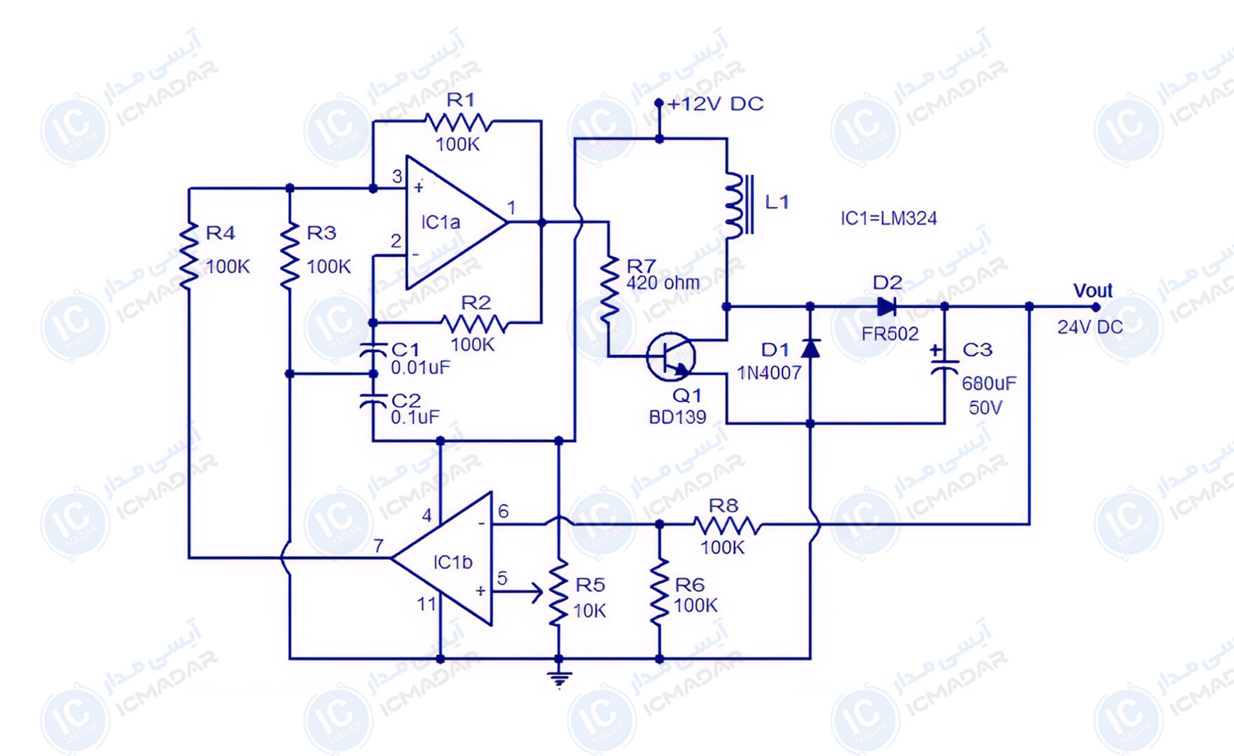 مدار مبدل 12V به 24V