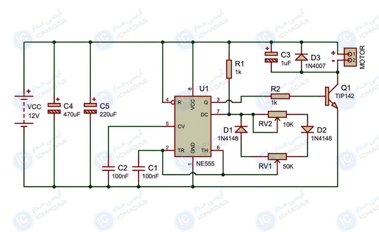 مدار کنترل دور موتور DC با PWM