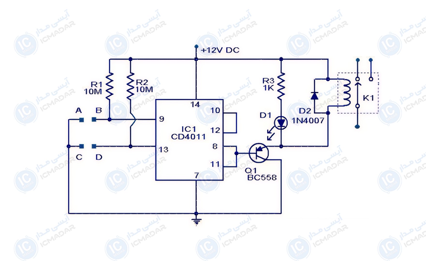 مدار کلید لمسی با آیسی CD4011