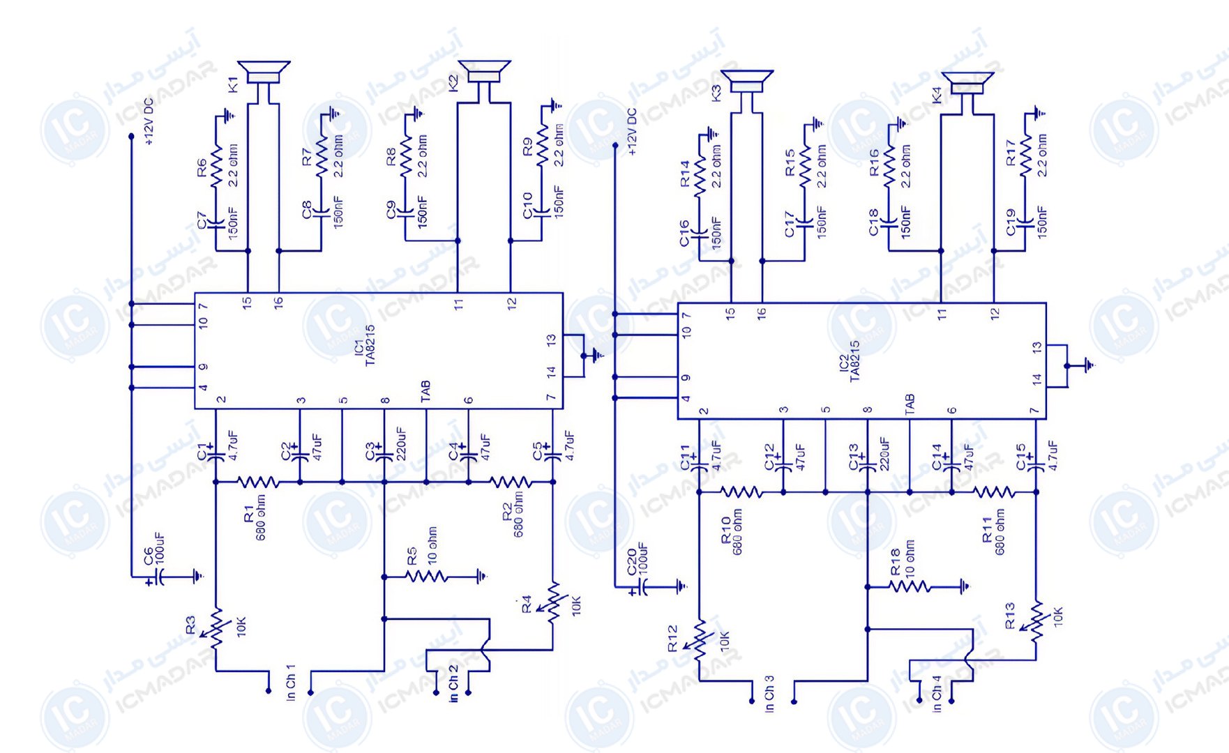 تقویت‌کننده ۴ کاناله ۱۵ وات