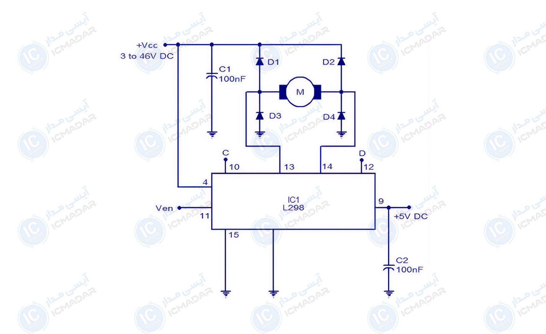 مدار کنترل موتور H-Bridge با L298