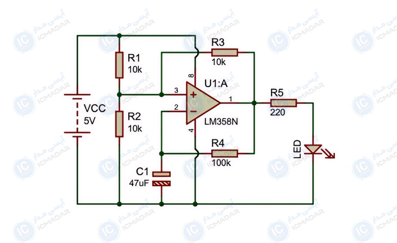 مدار LED چشمک زن با آپ‌امپ LM358
