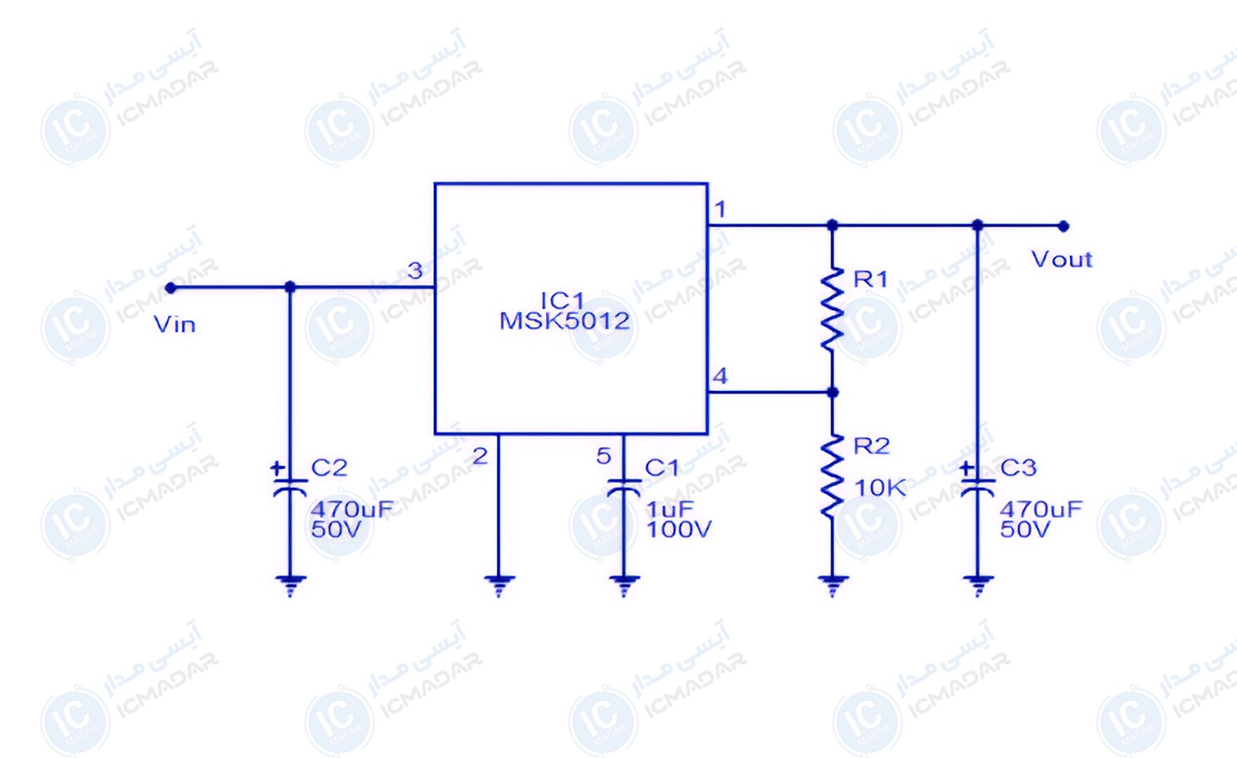 مدار رگولاتور قابل تنظیم 10 آمپر با MSK5012