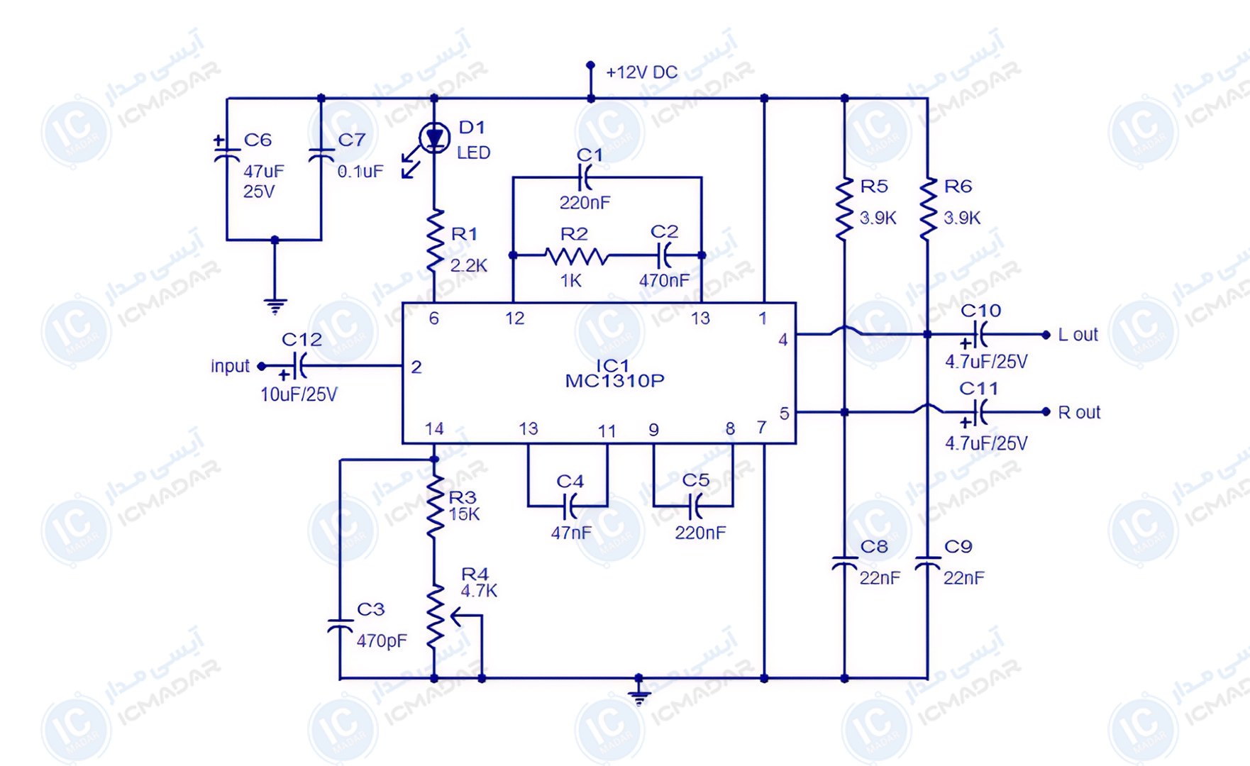 مدار دیکودر استریو با آیسی MC1310P