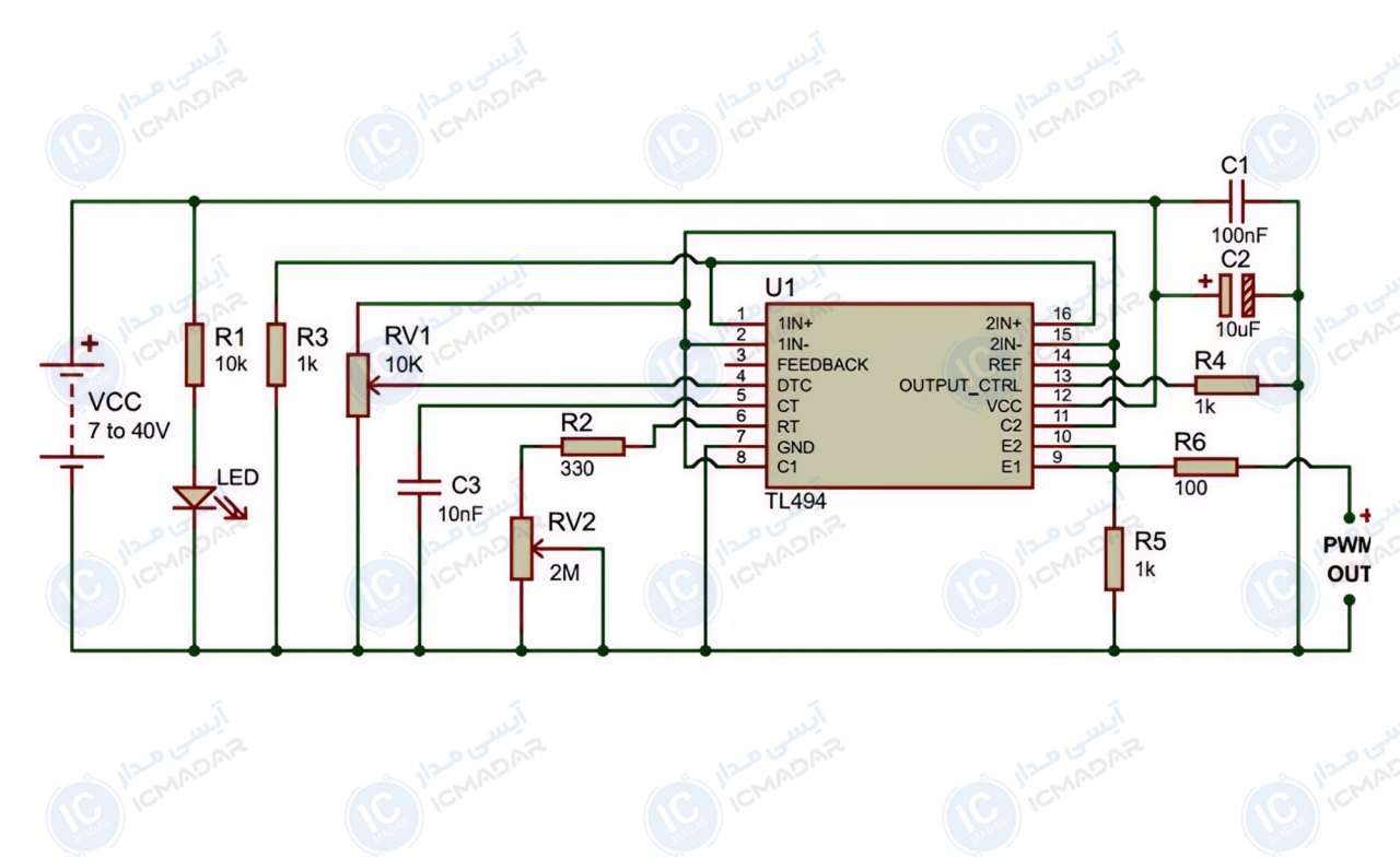 مدار کنترل کننده PWM با TL494 فرکانس تا 100K هرتز