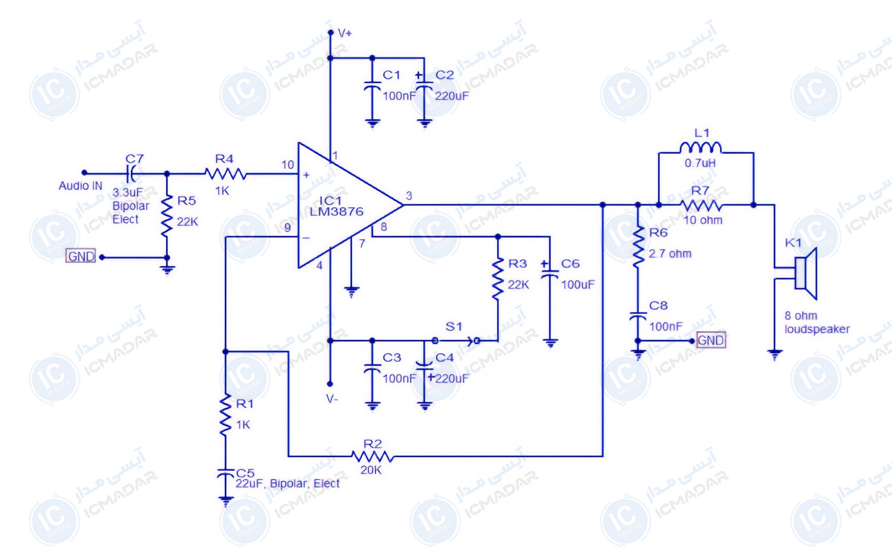 تقویت کننده صوتی 50 وات با LM3876