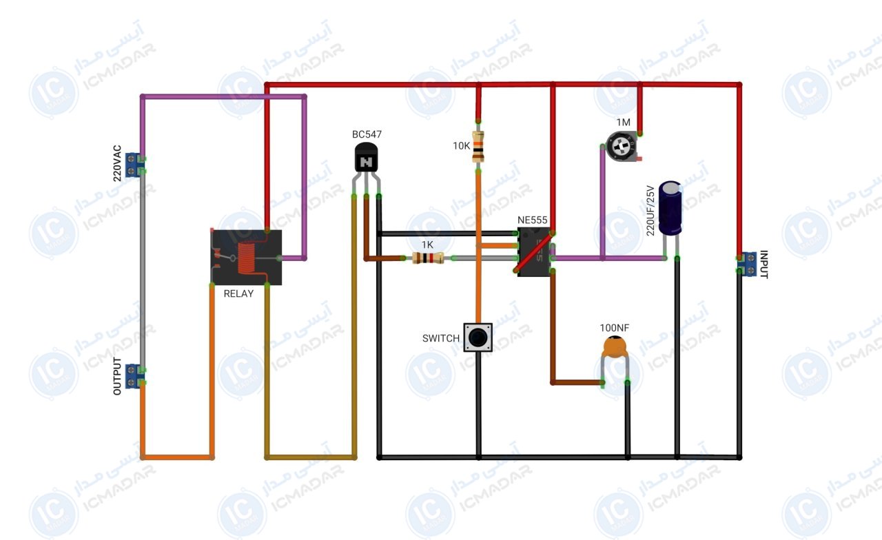 مدار رله تایمر تاخیری قابل تنظیم